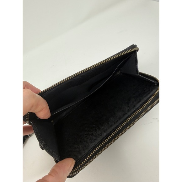 Coach Floral Poppy Double Zip Around Wristlet Wallet Black Red Leather - Picture 7 of 11